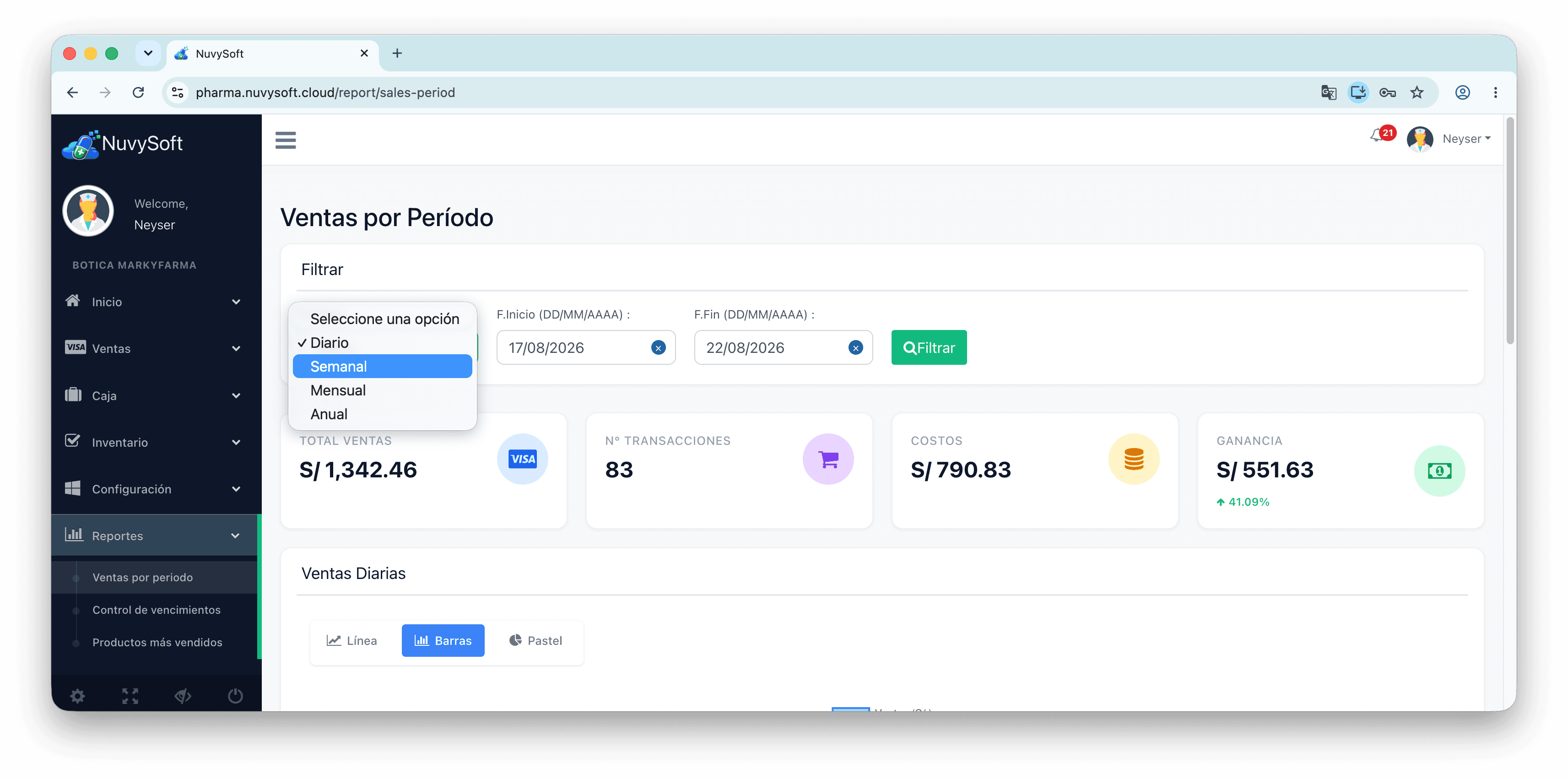 Reportes de ventas por período en NuvySoft