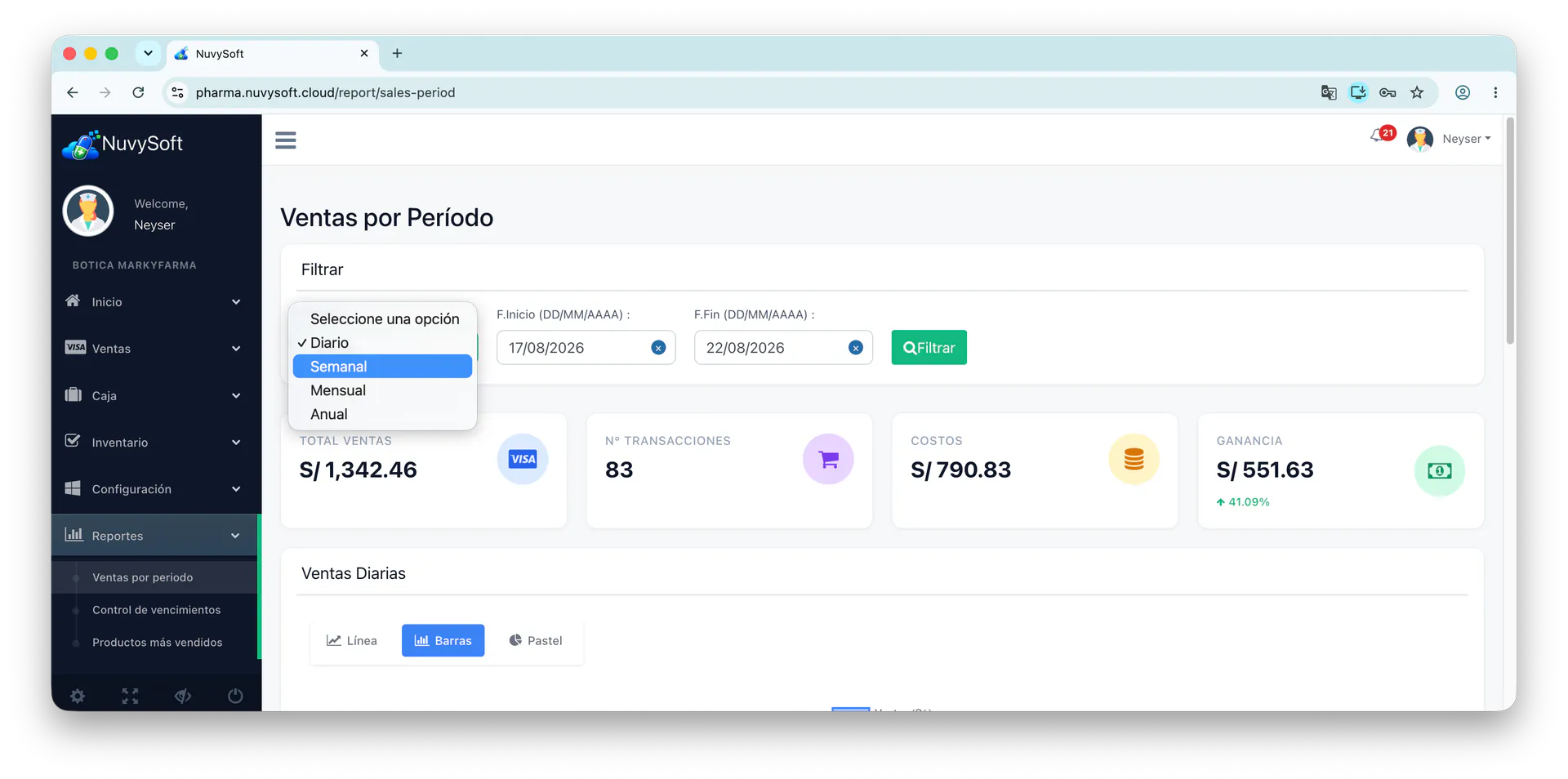 Reportes de ventas por período en NuvySoft